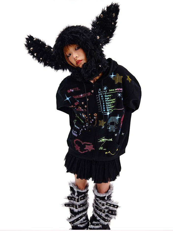 Black/White Studded Bunny Ear Hat