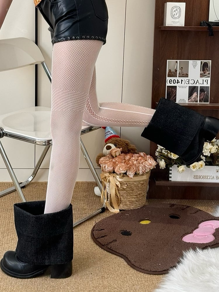 Black/White/Gray/Brown Wasteland Punk Asymmetrical Design Tights