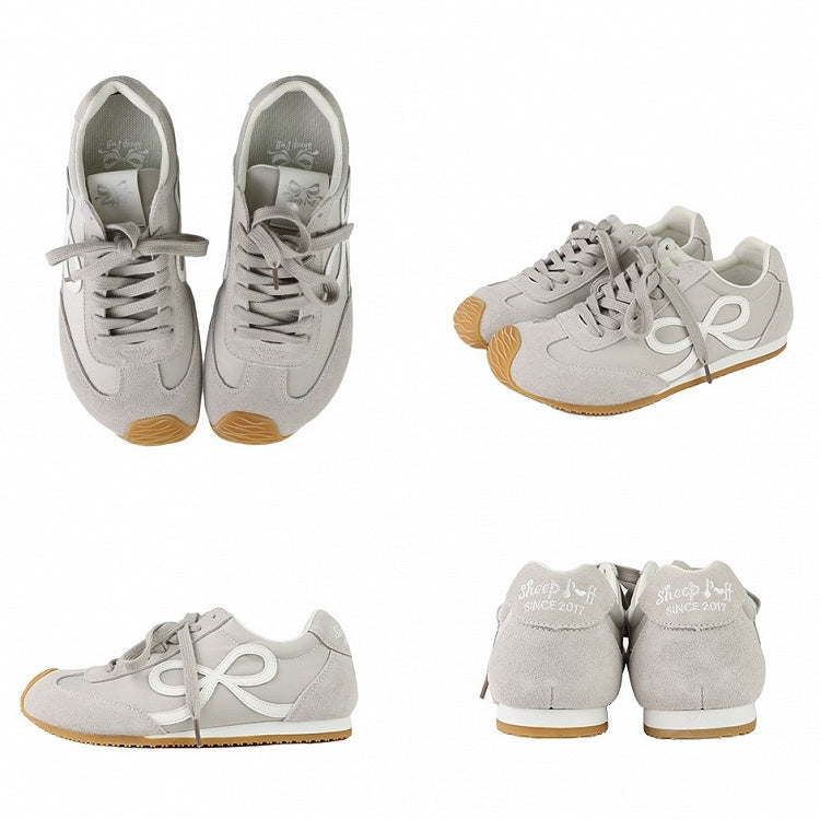 Gray Bowknot Design Front Lace-up Ties Sneakers