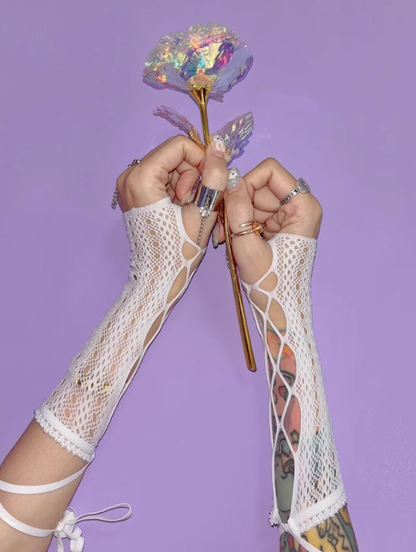 White/Black Fishnet Elastic Sleeves