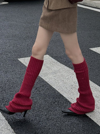 Off-white/Apricot/Red/Coffee/Dusty Purple/Black Knitted Leg Warmers