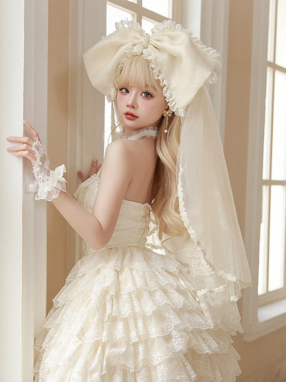 Creamy Big Bow Head Veil