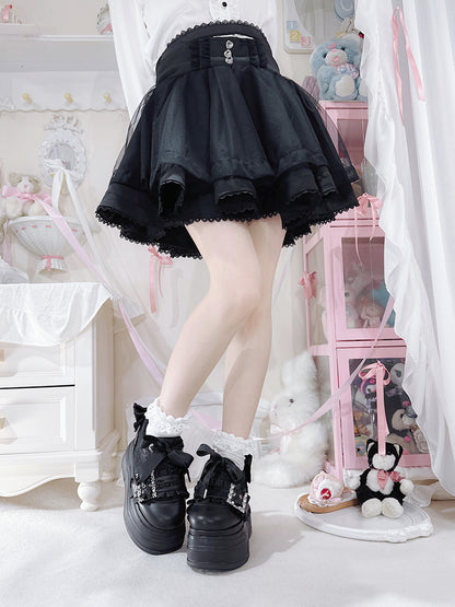 Black Bow Accents Beaded Buckle Design Jirai Kei Platforms Shoes