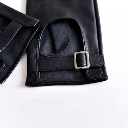 Black/White/Black&White Cyberpunk Buckle Finger Gloves