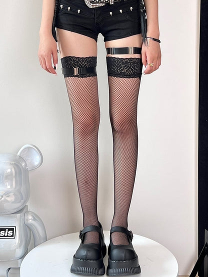 Black/Red/Khaki/White Bittersweet Lace Trim Over-knee Stockings