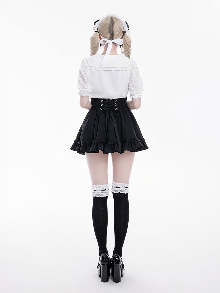 Jirai Kei Sailor Collar White Short Sleeves Blouse Bowknot and Sweetheart Rhinestone Decorations