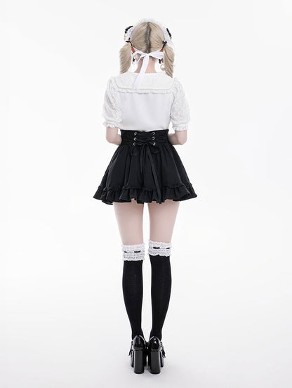 Jirai Kei Sailor Collar White Short Sleeves Blouse Bowknot and Sweetheart Rhinestone Decorations