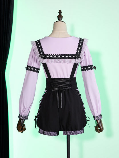 Purple Jirai Kei Lace Trimming Sailor Collar Long Sleeves Blouse