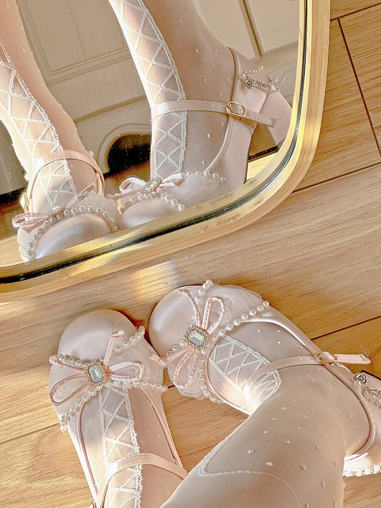 Bead and Rhinestone Details Light Pink Sweet Mary Janes with Chains