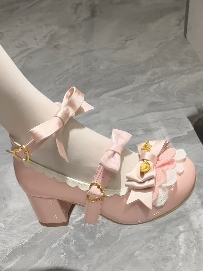 Pink Spoon Decorated Bowknot Details Sweet Lolita High Block Heels