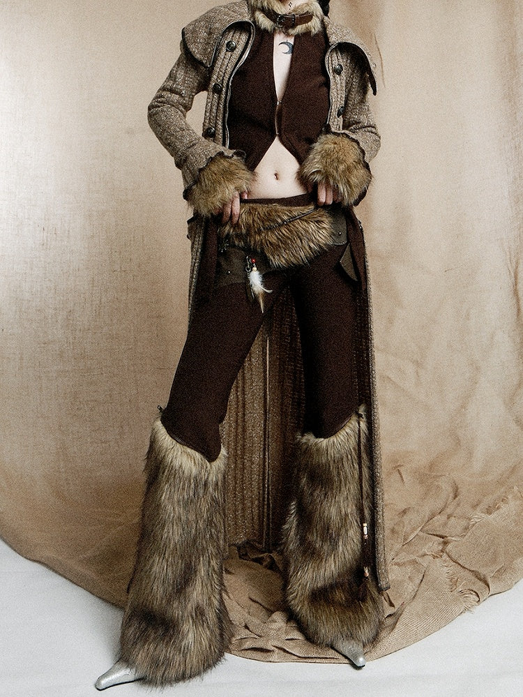 Chain Decorated Coffee Asymmetrical PU Waist Belt