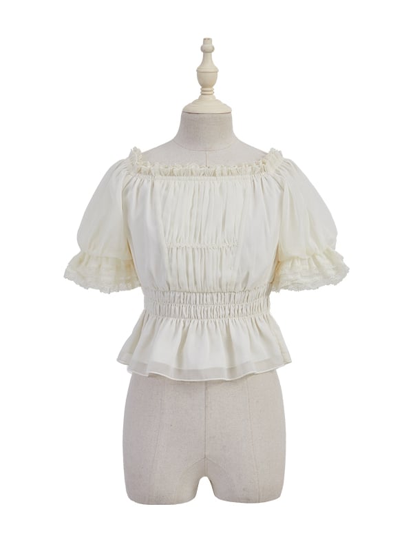 Apricot Ruffle Off-the-shoulder Neckline Blouse