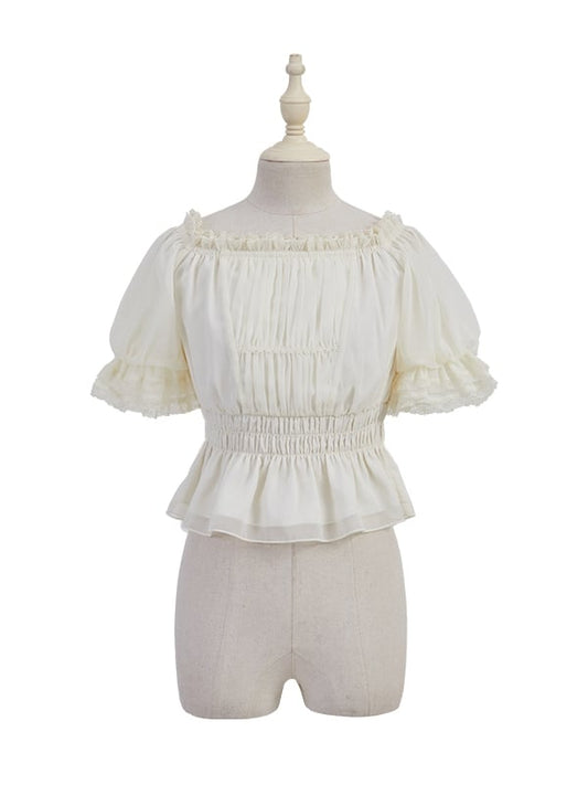 Apricot Ruffle Off-the-shoulder Neckline Blouse