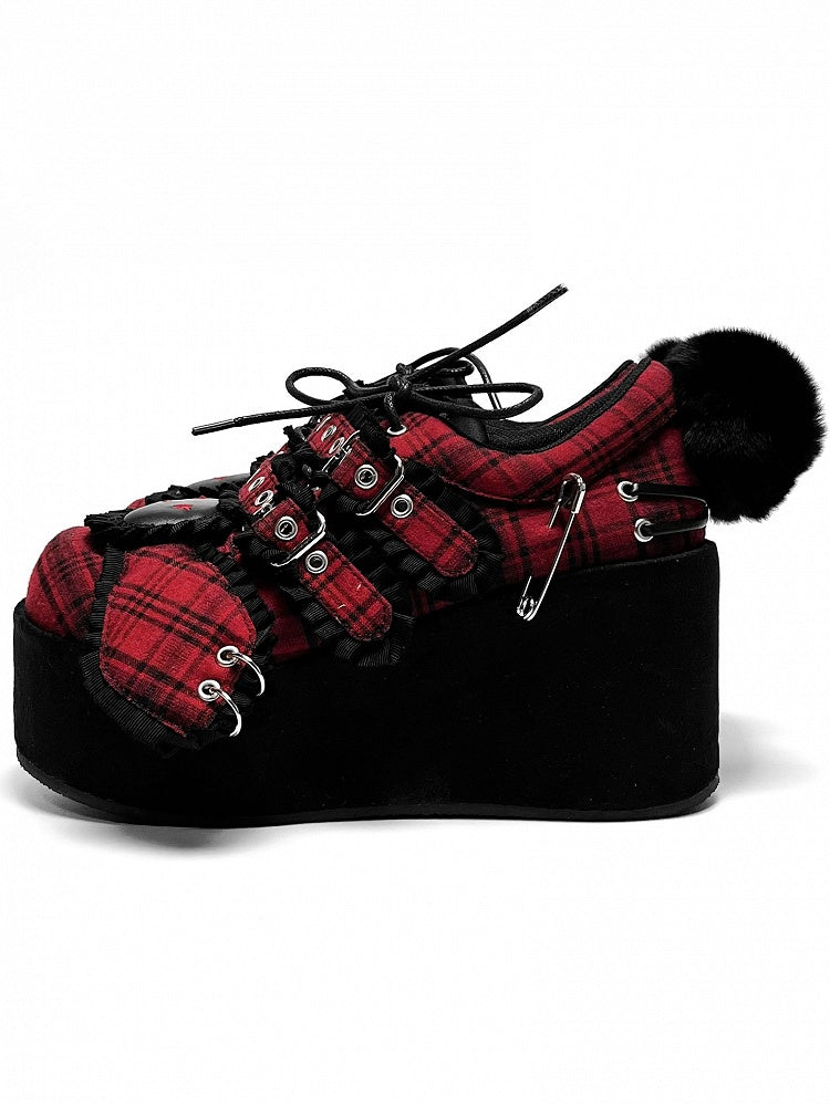 Punk Bunny Red Plaid Y2K Platforms