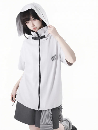 Black/Apricot Techwear Hooded T-Shirt