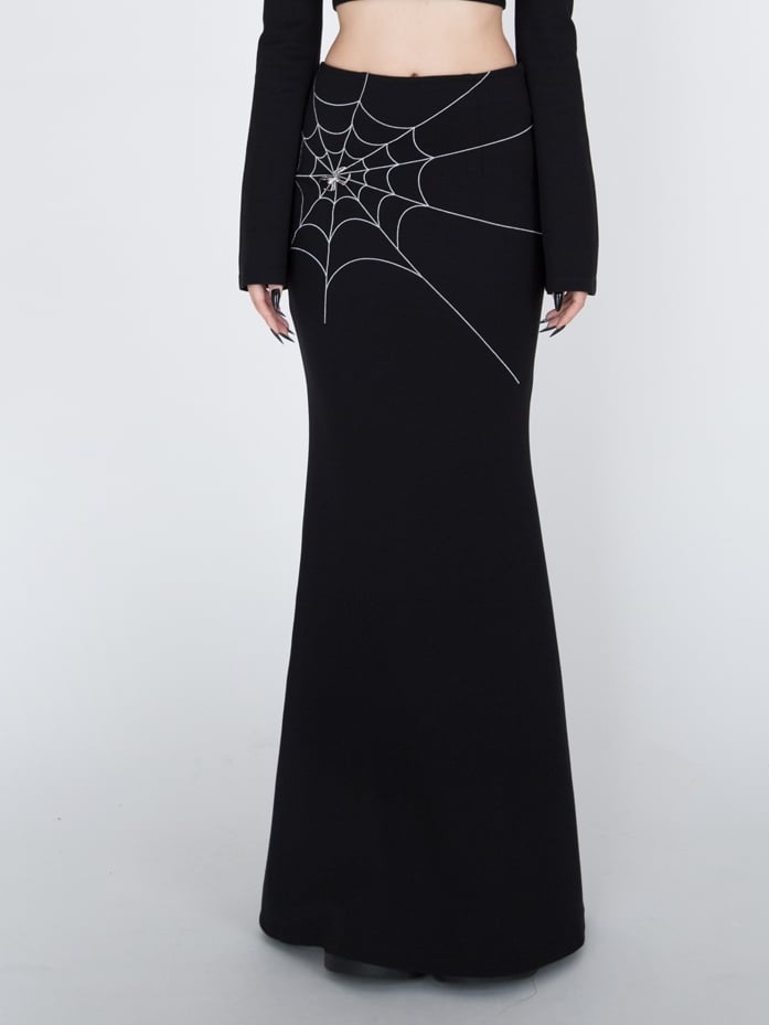 Gothic Black Spiderweb Embroidery Mermaid Skirt