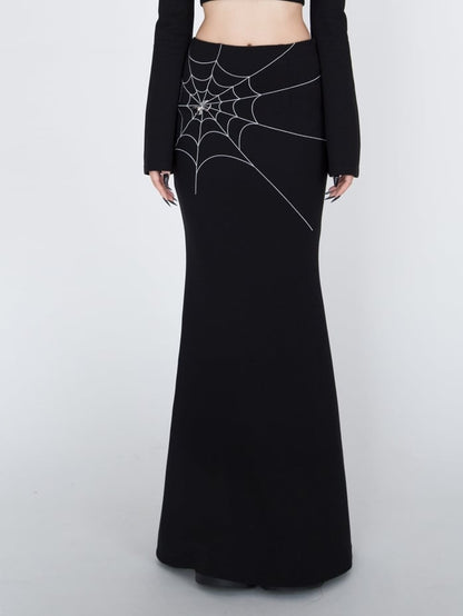 Gothic Black Spiderweb Embroidery Mermaid Skirt