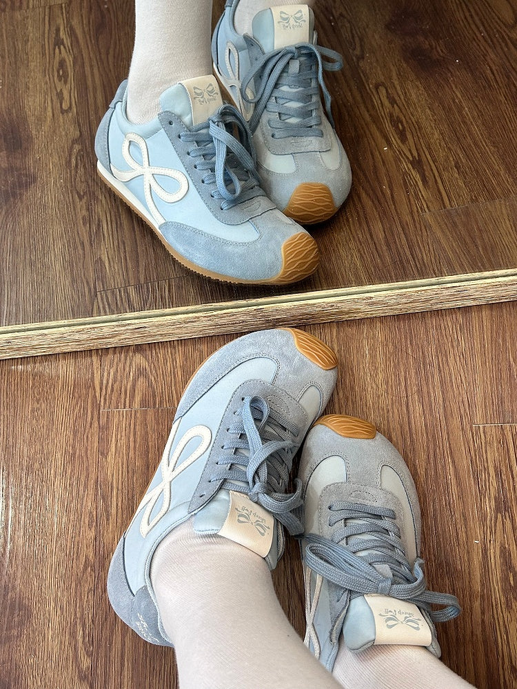 Blue Bowknot Design Front Lace-up Ties Sneakers