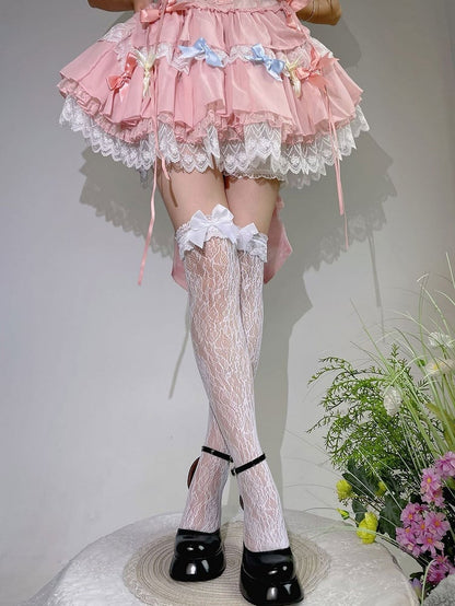 White Bow Lace Trim Sweet Lolita Over Knee Stockings