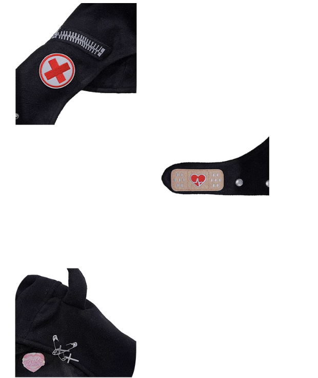 Pins and Zip Design Black Punk Devil Horns Hat