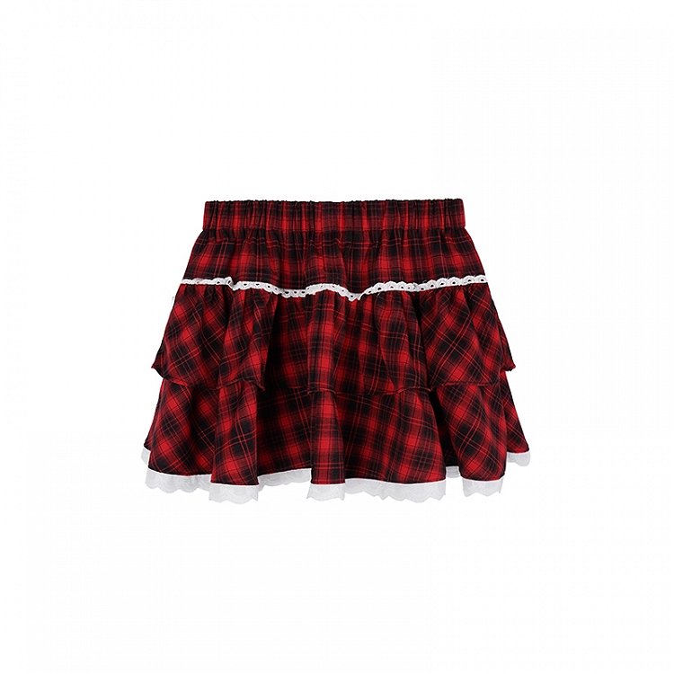 Red and Black Plaid Tiered Skirt