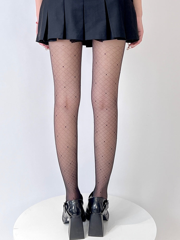 Black/White Diamond Pattern Tights