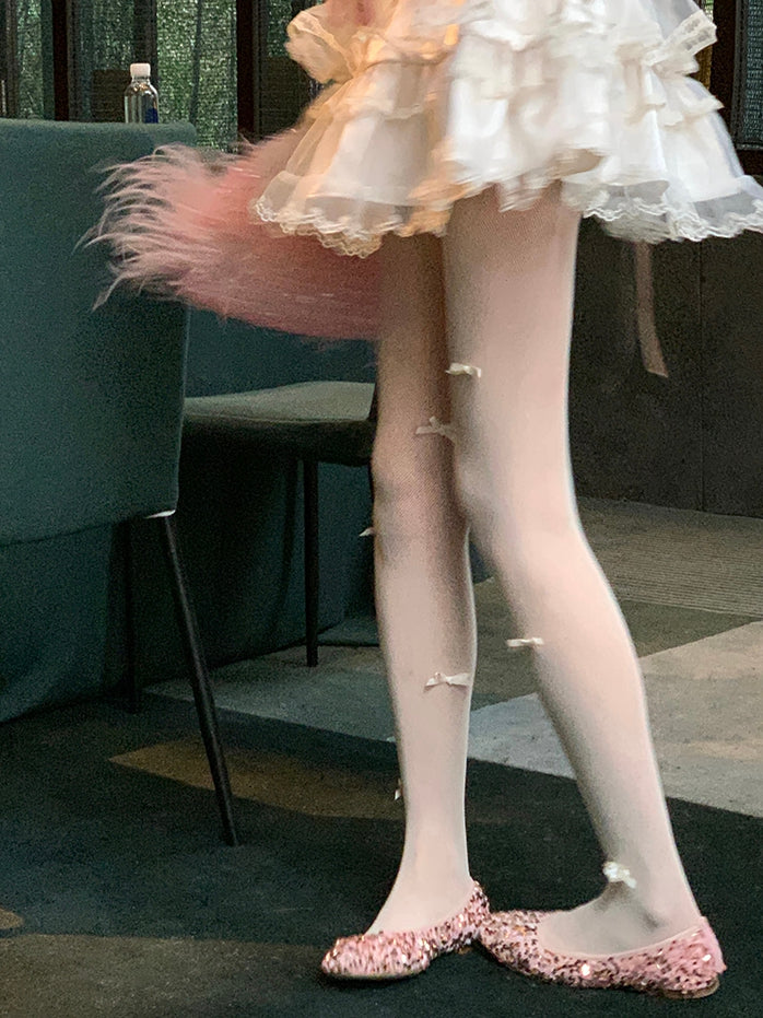 Black/Gray/White Bowknot Details Tights