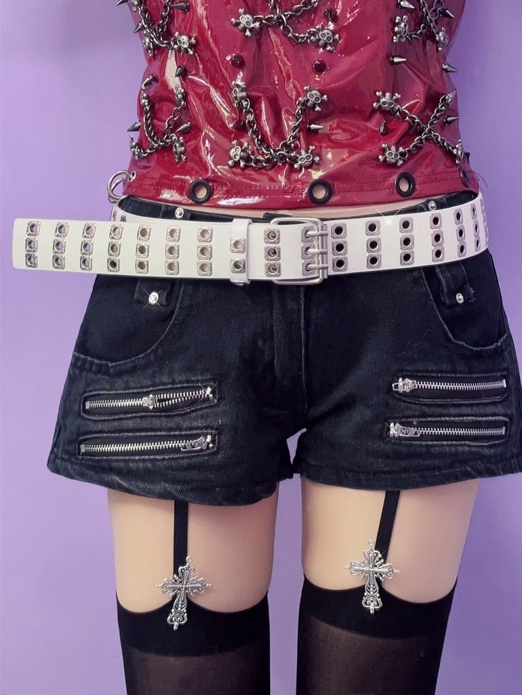 Black/Red/White Rock Punk PU Waist Belt