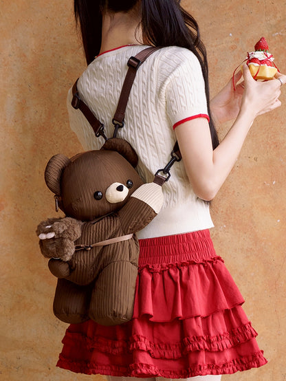 Brown Cute Bear Backpack/Crossbody Bag + Plush Bear Backpack Keychain