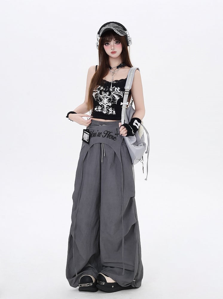 Gothic Black V-neck Bat Print Glamorous Cami Top