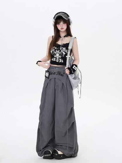 Gothic Black V-neck Bat Print Glamorous Cami Top