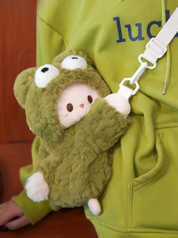 Green Frog Lamb Design Plush Backpack Crossbody Bag Middle/Large Size