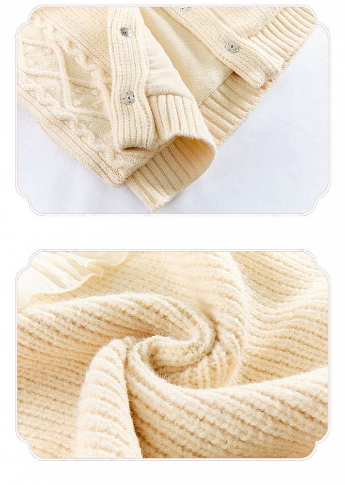 White Cozy Plush Collar Creamy Sweater Winter Cardigan