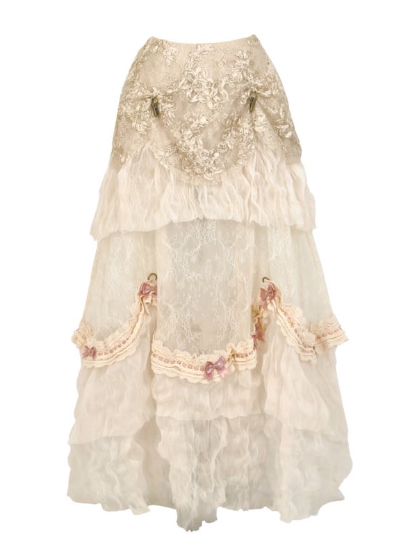 Versatile Lace Patched Vintage Bustle Long Skirt