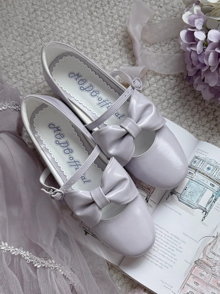 Elegant Purple Mid-heel Mary Janes for Lolita with Bow Embellishments & Heart Closure