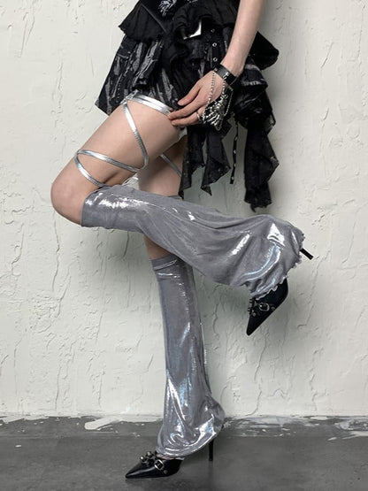 Silver Y2K Ruffled Cuff Leg Sleeves