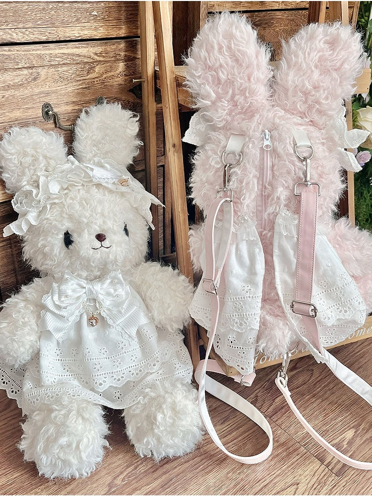 Sweet White Bunny Bag for Lolita - Multi-Way Wear with Interchangeable Outfits & Bows