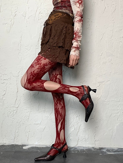 4 Color Options Y2K Cut-out Details Hollow-out Design Tights