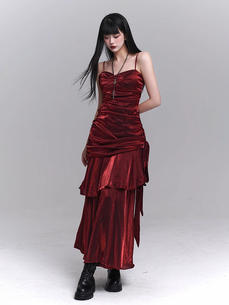 Wine Red Sweetheart Neckline Ruched Design Gown Evening Dress