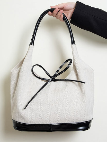 Chic Minimalist Large Capacity White Canvas Tote Bag