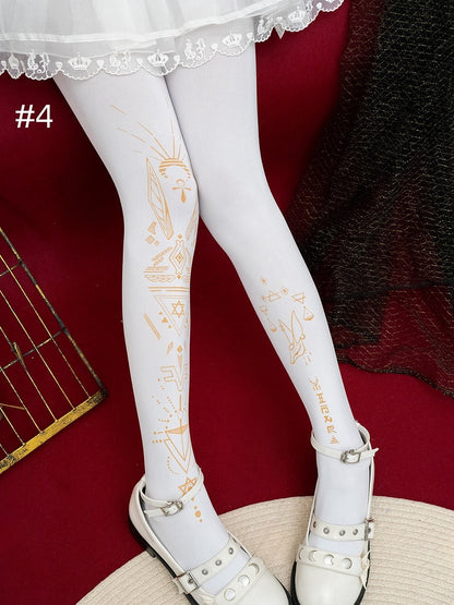 4 Options Lolita Totem Print Design Tights