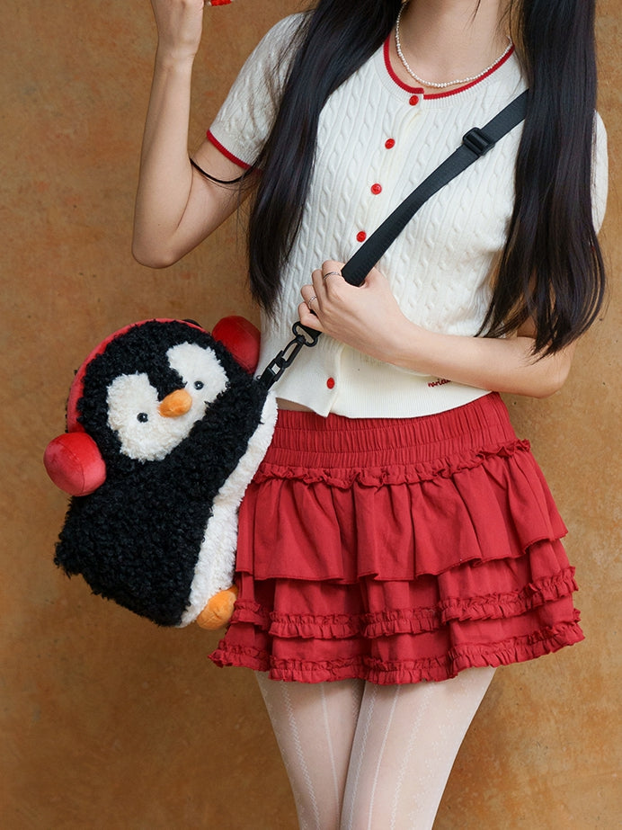 Black Cute Penguin Plush Backpack/Crossbody Bag Middle/Large Size