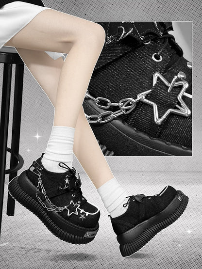 Star-shaped Studs and Chains Gothic Black Bat Wings Platforms Punk Shoes