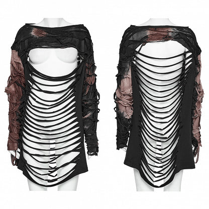 Black and Coffee Punk Hollow Out T-shirt