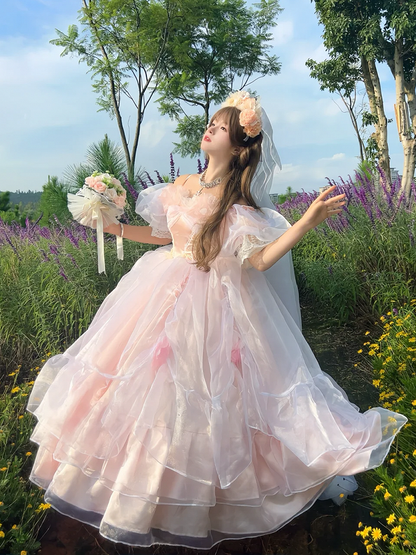 Plus Sizes Available Pink Lace-up Basque Waist Gorgeous Hanayome Hime Dress