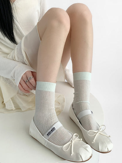 Black/Yellow/Gray/White/Blue Ribbed Trim Knitted Calf Socks