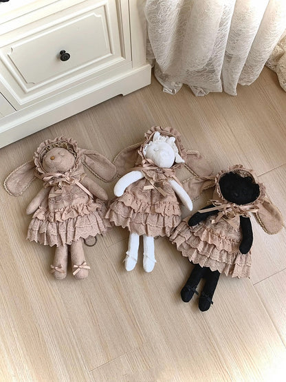 Brown Rosette and Bowknot Embroidery Dress + Bunny Ears Hat