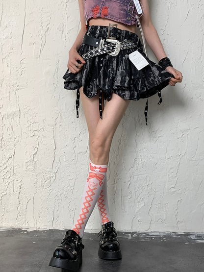 White&Orange Y2K Crisscorss Banded Bunny And Bowknot Print Underknee Stockings