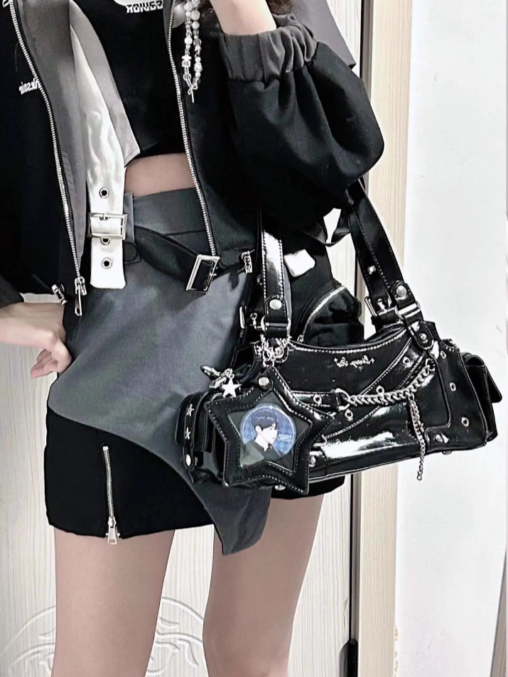 Black PU Y2K Shoulder Ita Bag With Star Charm