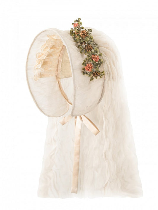 Floral Design Apricot Vintage Hat with Veil